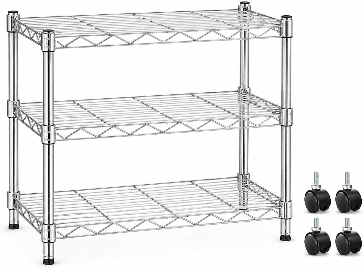 3-Tier Storage Shelves, 750 Lbs Loading Capacity, 24.02" W x 13.78" D x 21.97" H Shelving Unit for Garage, Pantry and