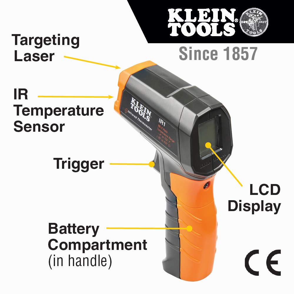 IR1 Infrared Thermometer with Targeting Laser, Auto-Hold, More