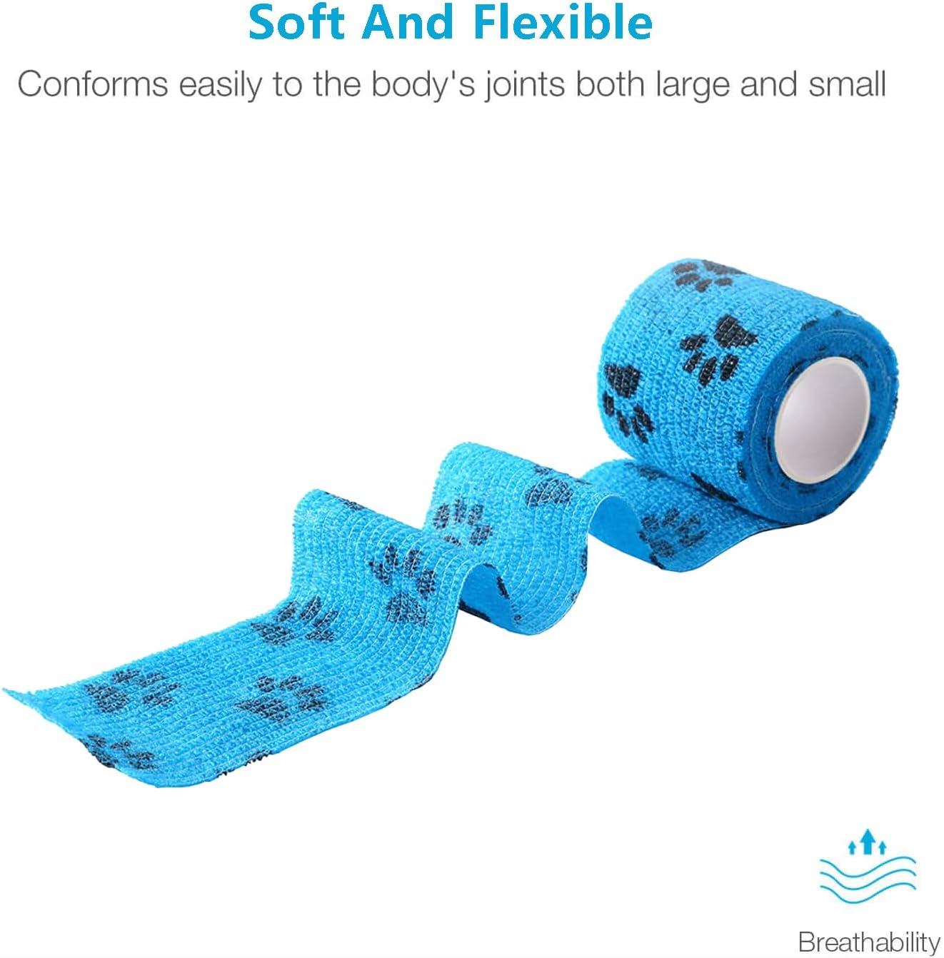 Pet Wrap, Self-Adhesive, Only Sticks to Itself, Non-Woven Tape for Dog Legs, Paws, Wounds, First Aid Cohesive Gauze