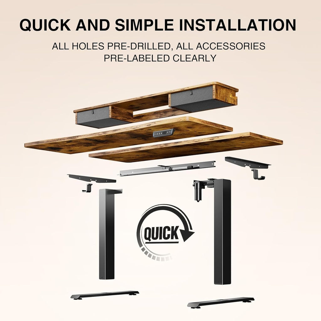 47.2"×27.6" Standing Desk with Storage Drawers, Adjustable Height Computer Table with Monitor Shelf, Home Office Desk