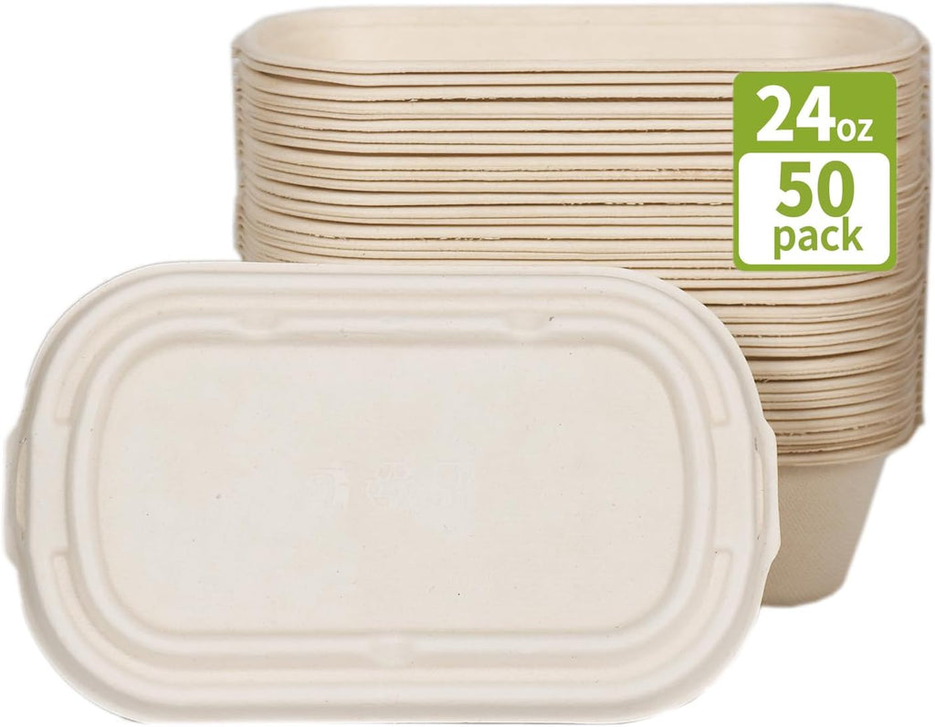 50Pcs(24oz) disposable meal prep food containers with lids.