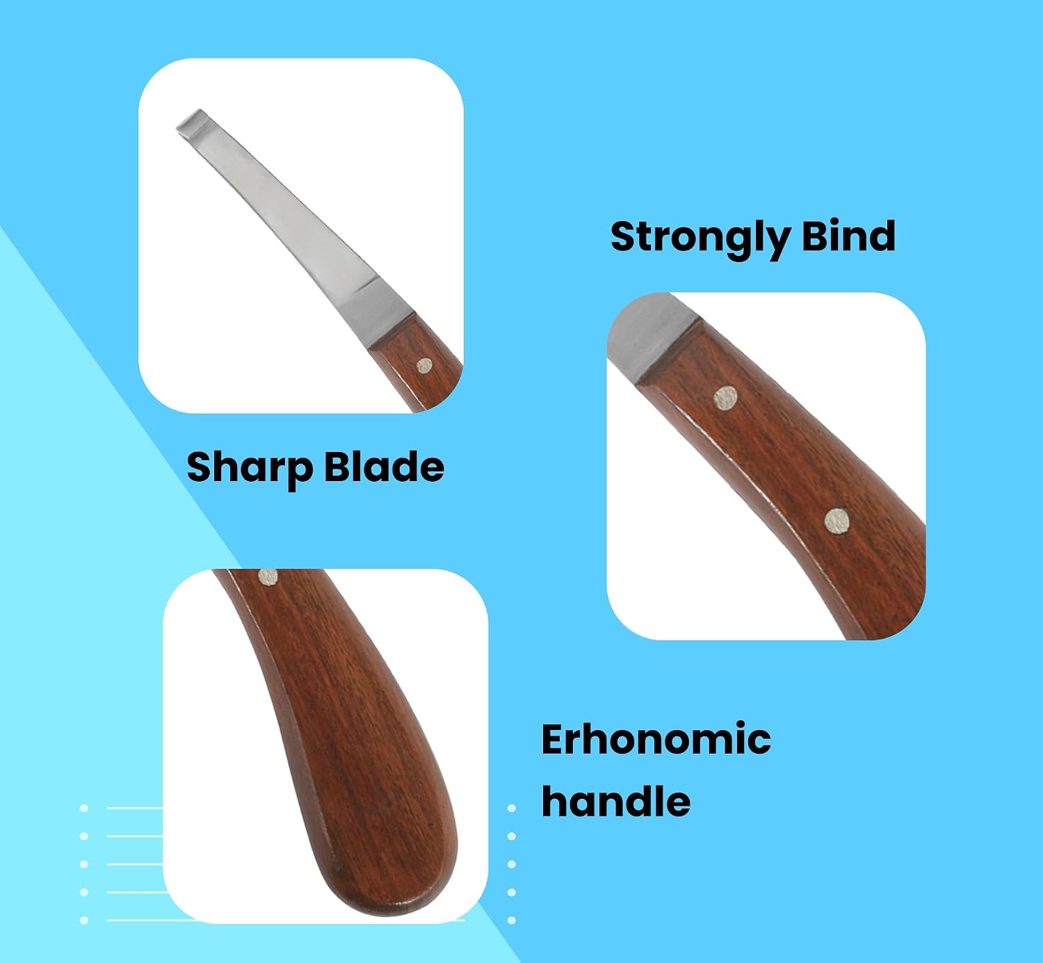 Hoof Knife with Comfortable Wooden Handle - Ergonomic Grip for Horse Farriers and Horse Hoof and Horseshoe Trimming