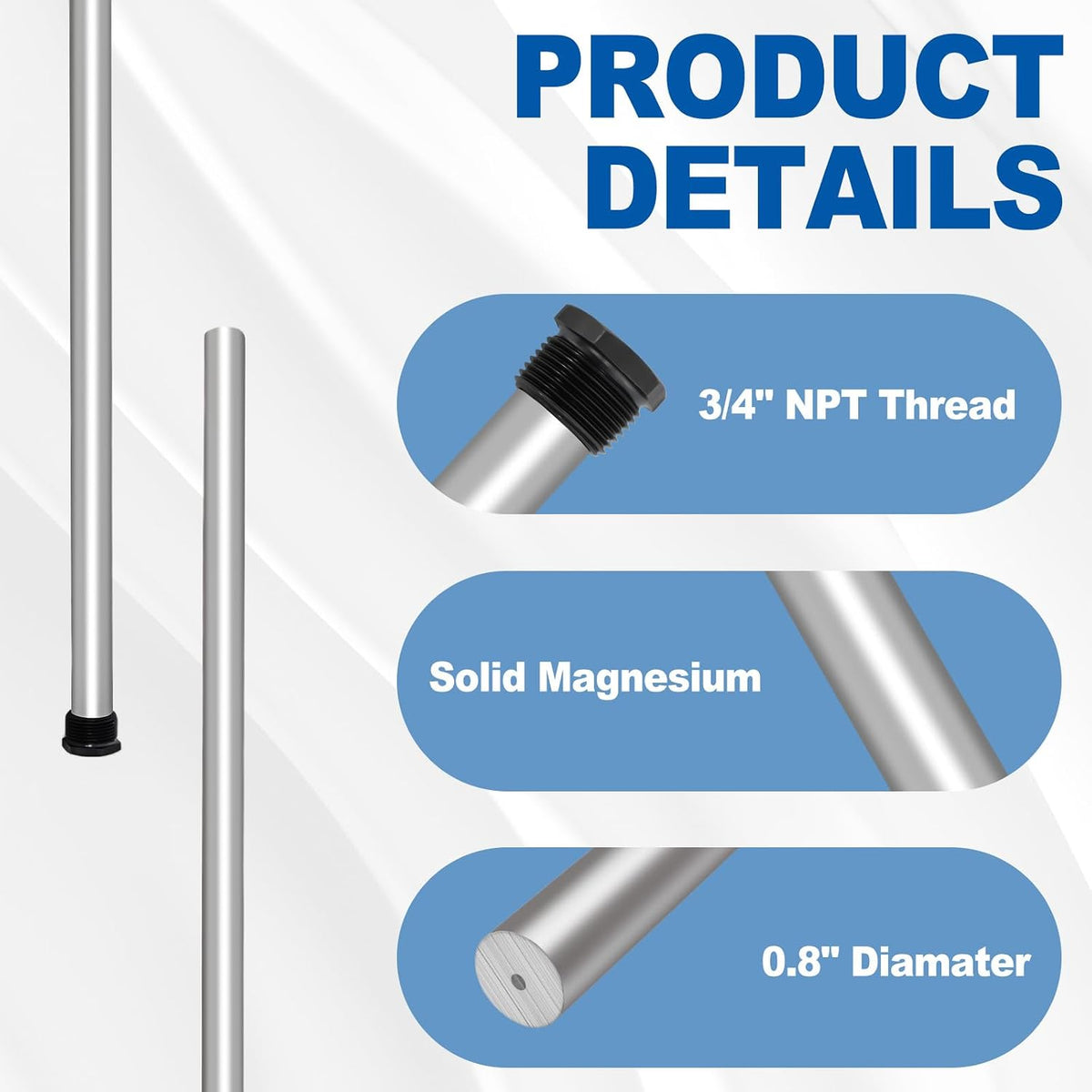 42" Magnesium Anode Rod Compatible with Rheem and A. O. Smith Water Heaters