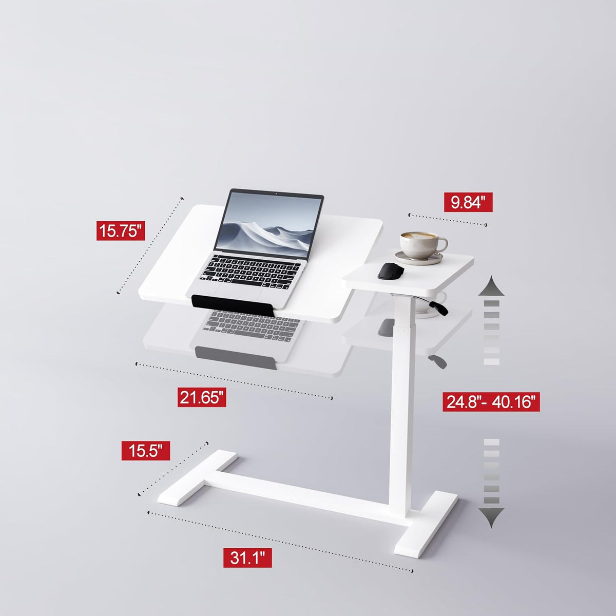 Adjustable Overbed Bedside Table with Wheels Pneumatic Mobile Standing Laptop Desk Rolling Computer Cart Movable