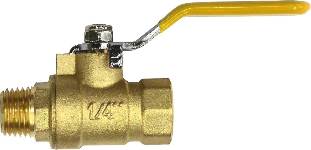 Lead-Free Forged Brass Air Compressor In-Line Ball Shut Off Valve, Quarter Turn, 1/4" Male NPT (MNPT) X 1/4" Female