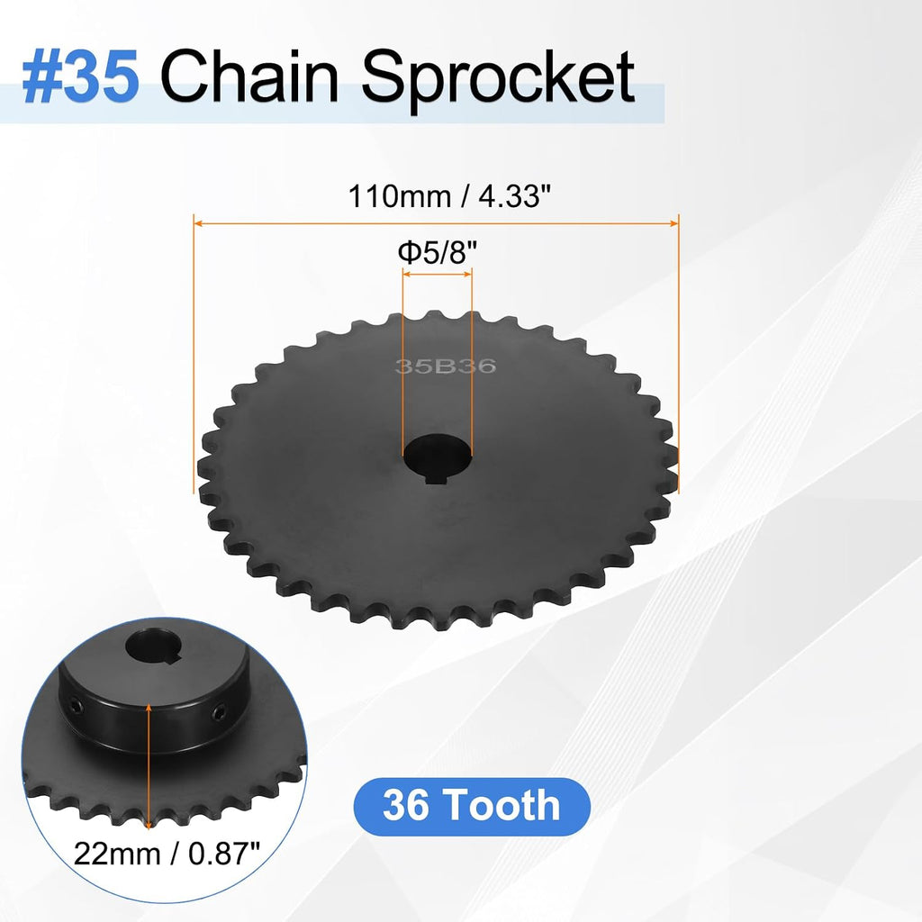 uxcell 2 Pcs #35 Chain Roller Sprocket 5/8" Bore, 36 Tooth C45 Carbon Steel ANSI #35 Roller Sprocket Round Hole with Set Screws for ISO 06C Chain