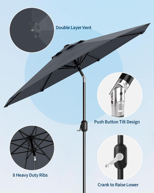 10 ft Outdoor Patio Umbrella, Outdoor Table Umbrella, Market Umbrella with Push Button Tilt and Crank, 8 Sturdy Ribs