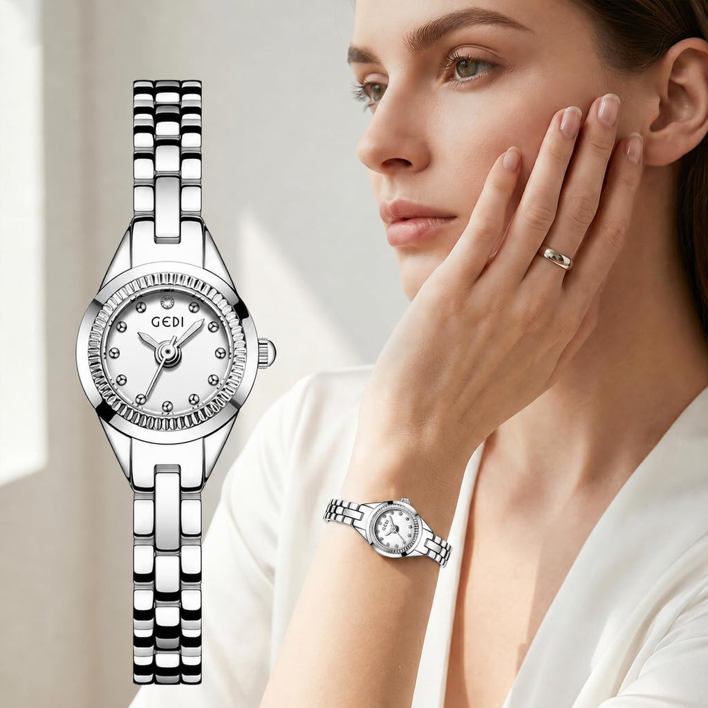 Women's Small Bracelet Watch, 17mm Crystal Dial Stainless Steel Band | 17mm petite dial, stainless steel bracelet