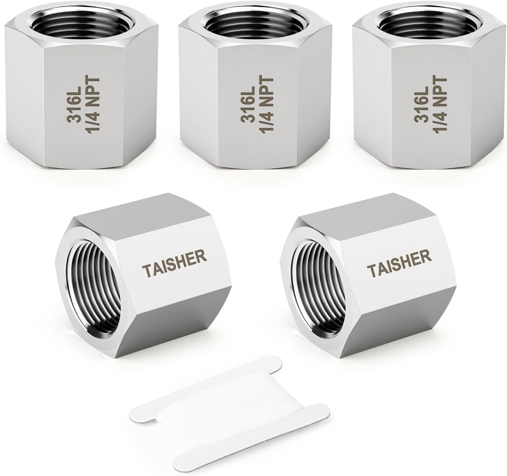 TAISHER 5PCS Forging of 316L SS Hex Coupling, 1/4" NPT Female Pipe Fitting