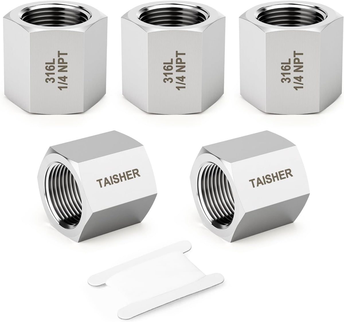 TAISHER 5PCS Forging of 316L SS Hex Coupling, 1/4" NPT Female Pipe Fitting