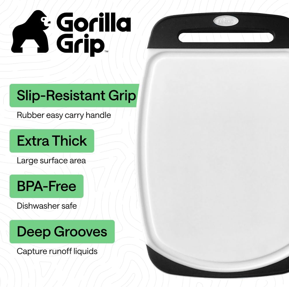 BPA-Free Reversible Kitchen Cutting Board Set of 3, US Designed, Nonporous, Juice Grooves Catch Liquid, Slip