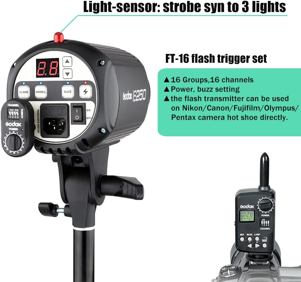 750W Studio Strobe Flash Light Kit, 3-Light Godox Strobe Lighting Kit for Photography, 3x250W 5600K Monolights with