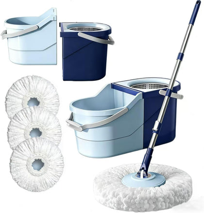 Spin Mop & Bucket System with 4 Washable Microfiber Mop Pads – Ideal Hardwood Floor Mop with Bucket for All Hard