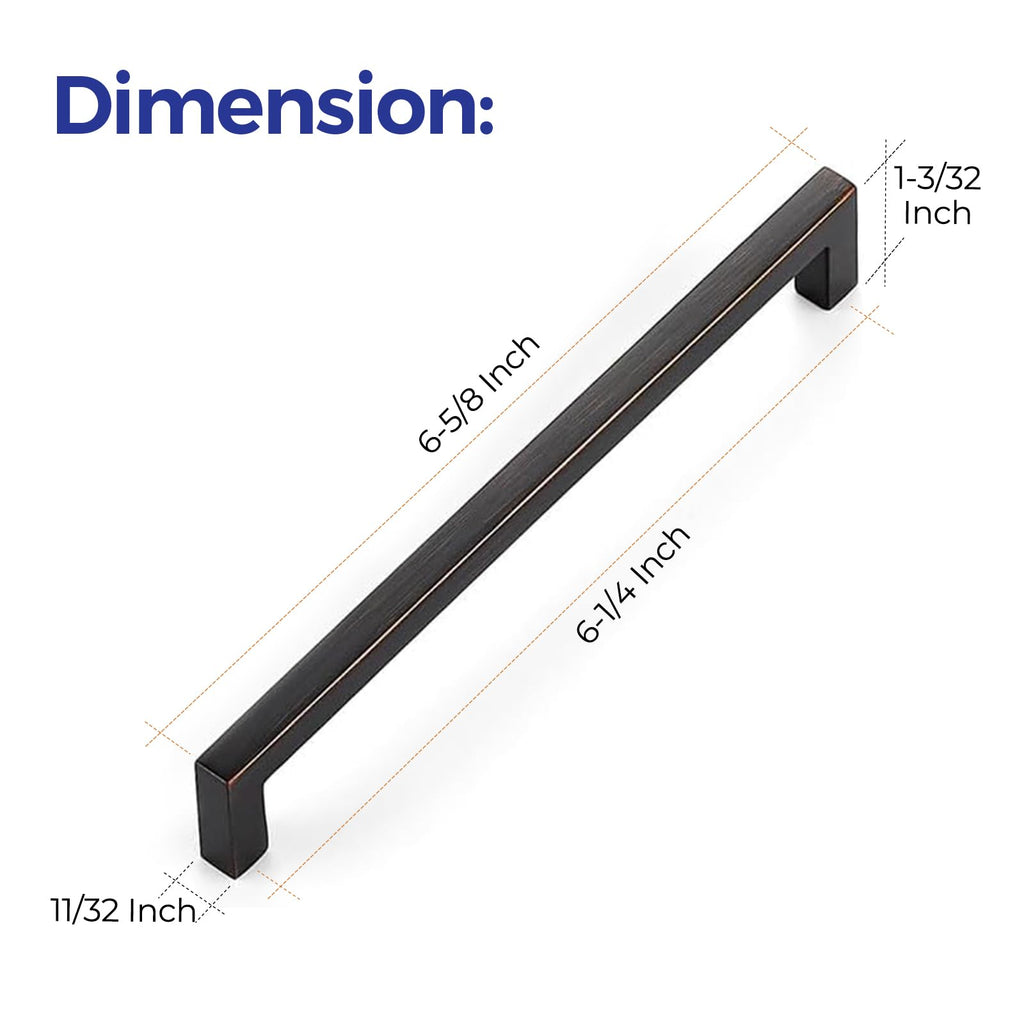 Oil Rubbed Bronze Square Solid Cabinet Handles 6-1/4 Inch 15 Pack