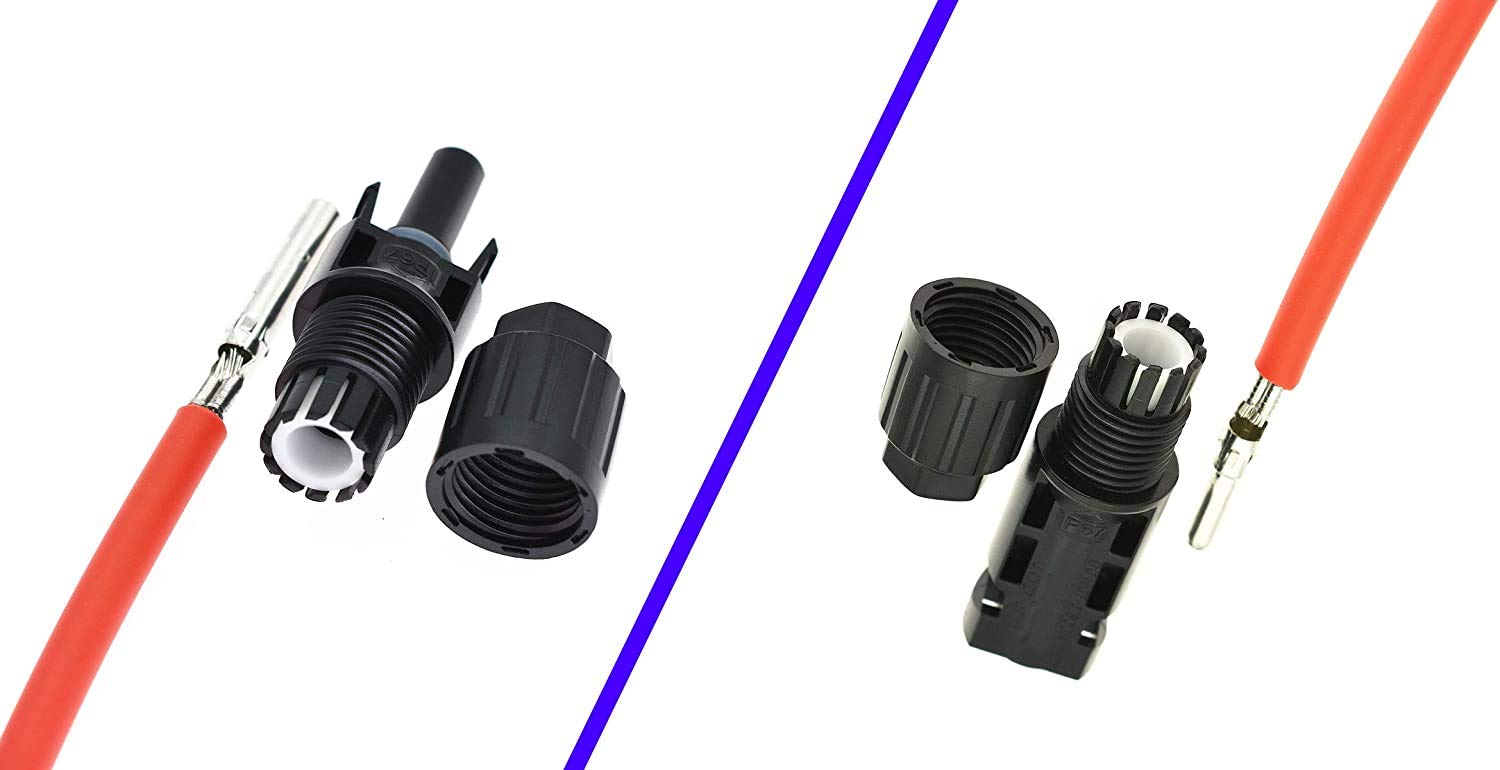 10AWG(6mm²) 1FT Solar Extension Cable, PV Connector to Bare Wire | 1 Pair Tinned Copper PV Cables for Solar Panels to