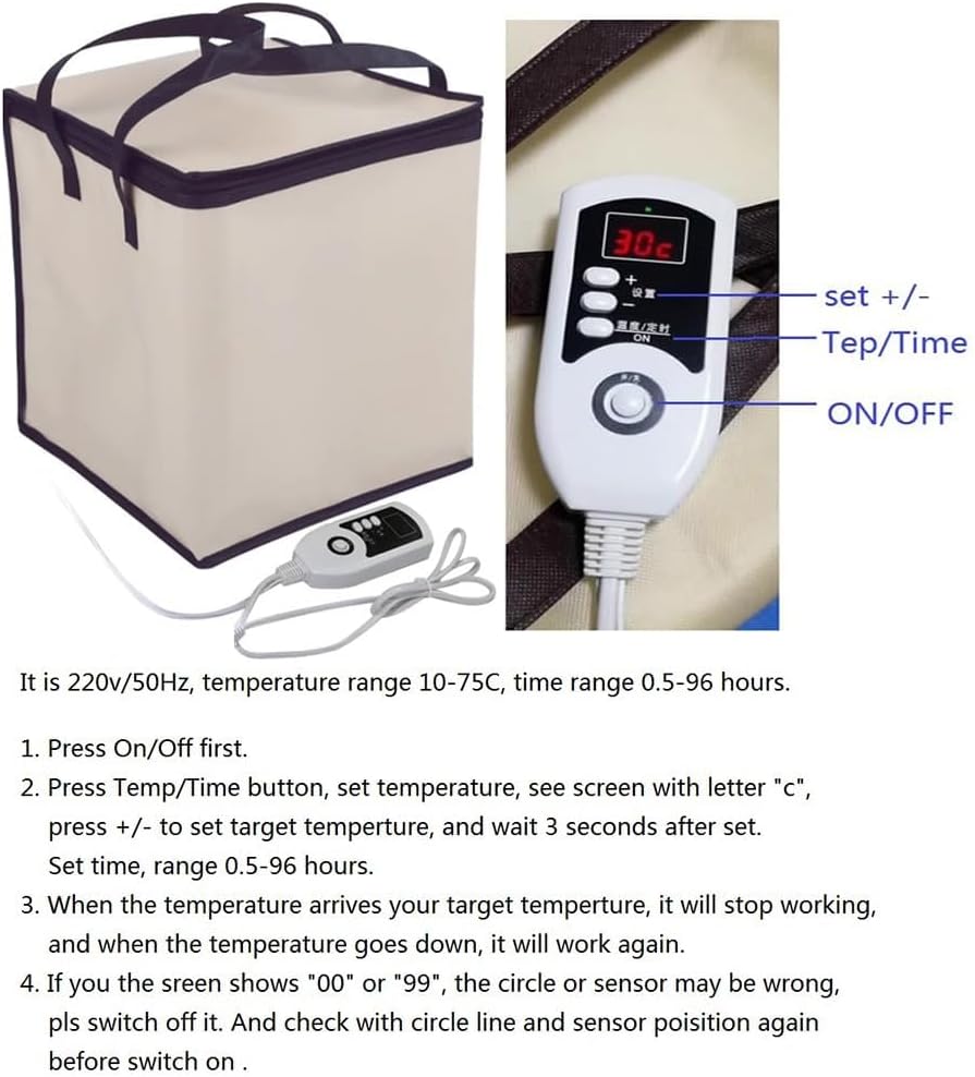 Dough Proofer Box with Heater, Folding Fermentation Bag, Reusable Sour Dough Starter Jar - Bread Making Tools Kit for