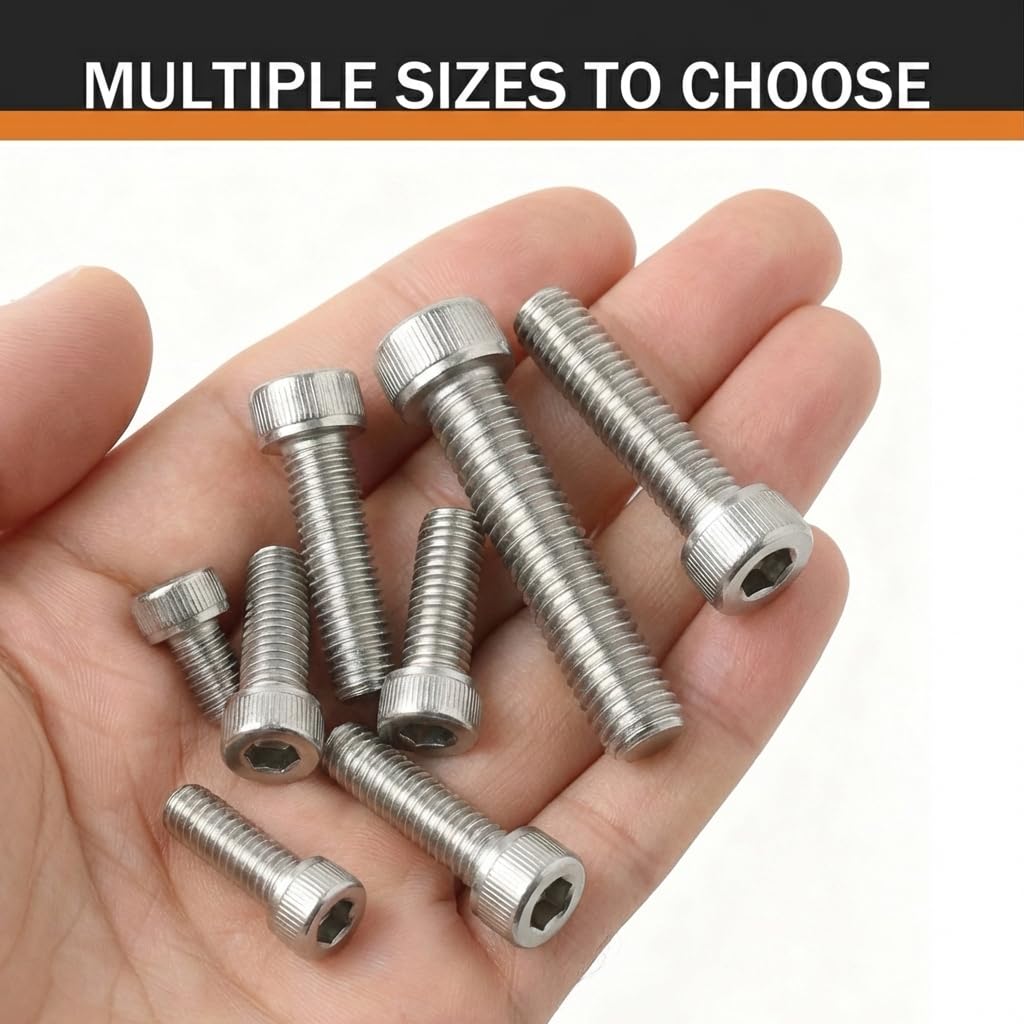3/8-16 x 3 (10 Pack) Socket Head Cap Screws, 304 Stainless Steel Bolts with Hex Spanner, Allen Socket Drive, Full Thread, Bright Finish