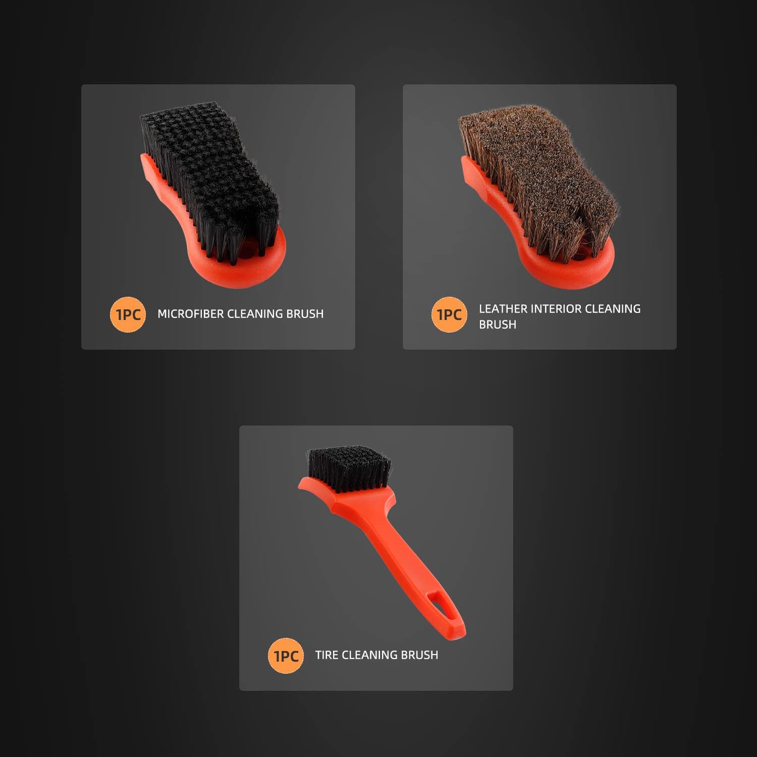 3Pcs Car Detailing Brush Kit, Leather & Textile Interior Brush, Comfortable Grip and Scratch-Free Cleaning for