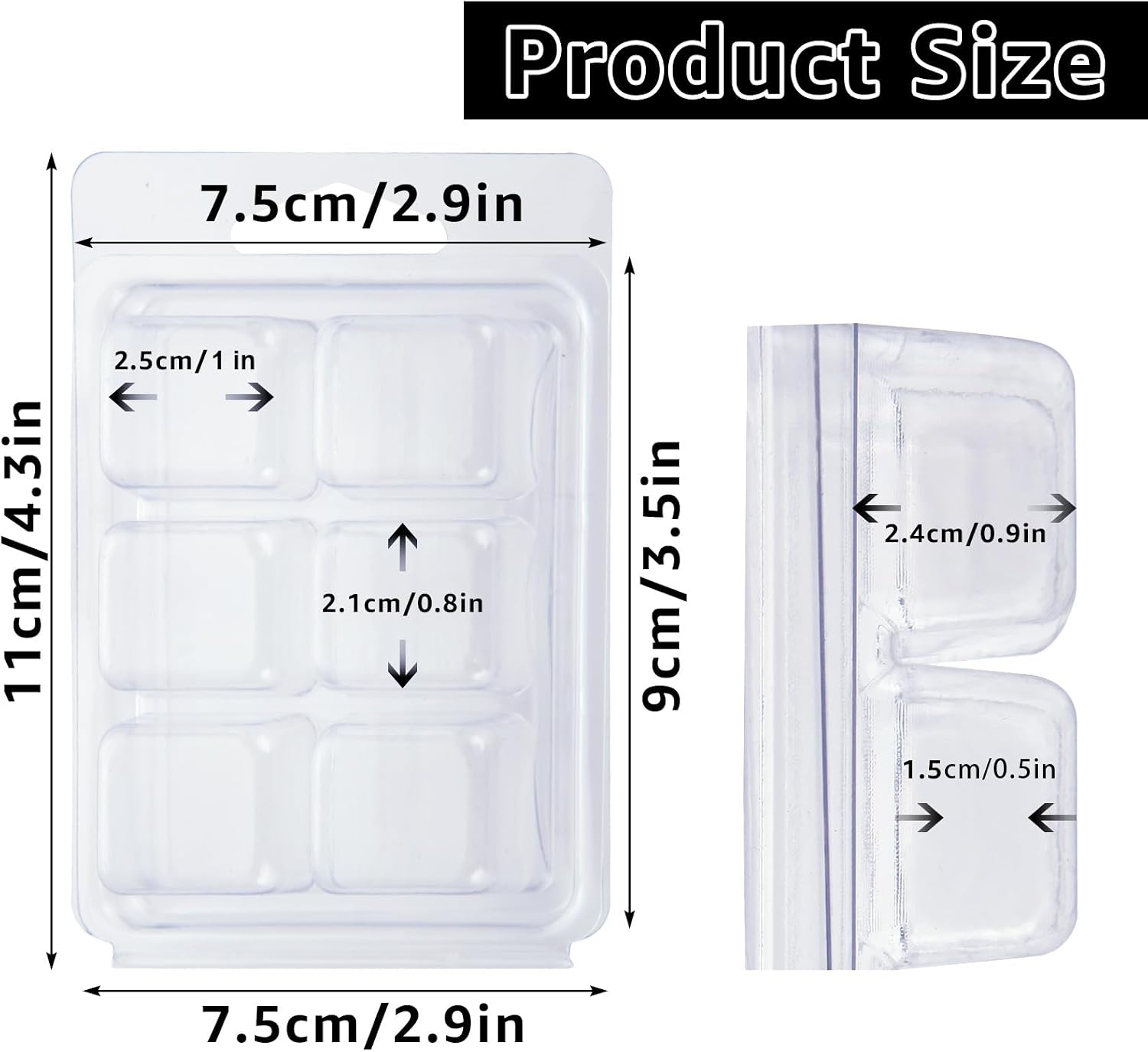 Wax Melt Containers 150PCS, 6 Cavity Square Wax Melt Clamshell | Plastic, Clear, Empty Wax Melt Molds, 6 Cavity, Bulk