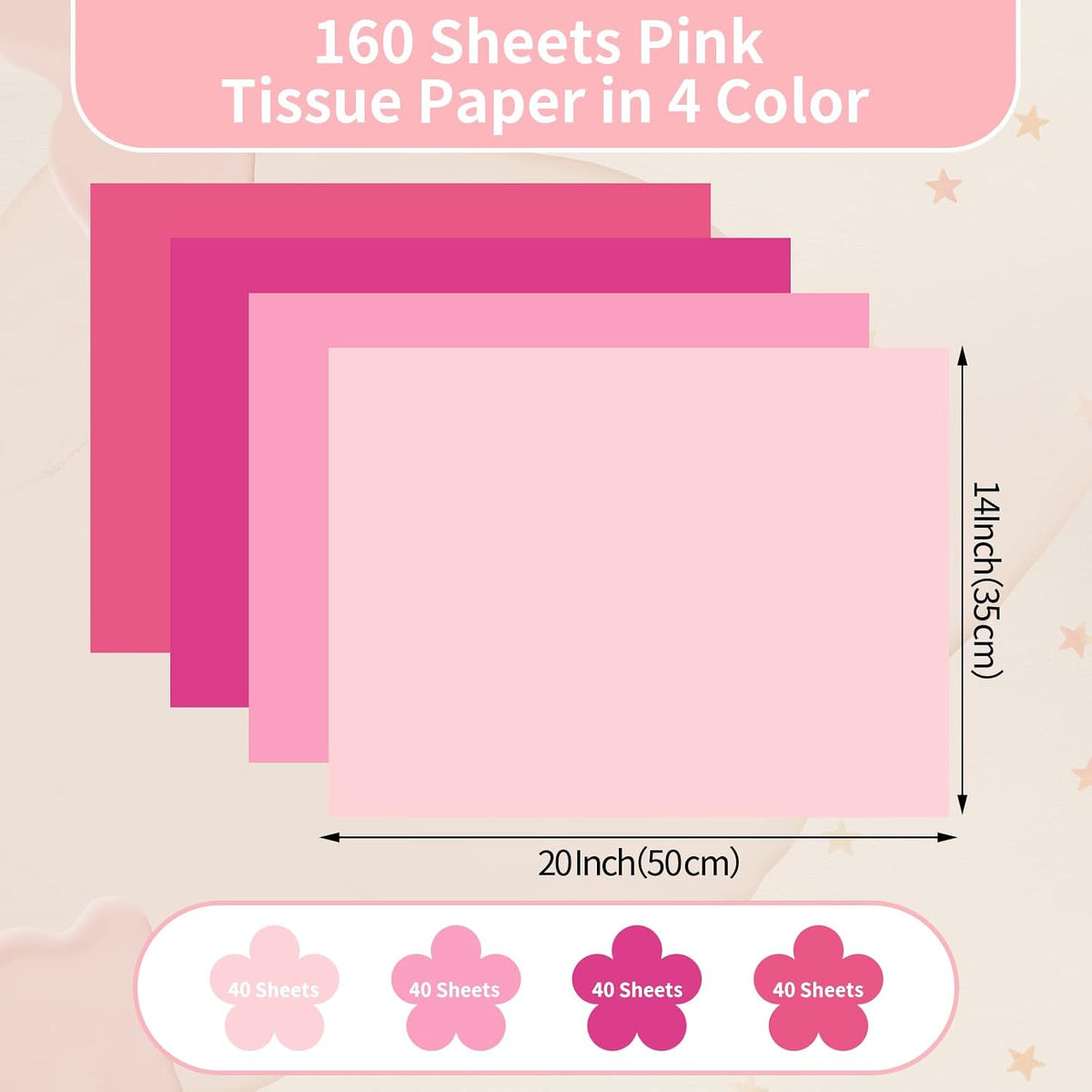160 Sheets Pink Tissue Paper for Gift Bags 20 X 14 Inches