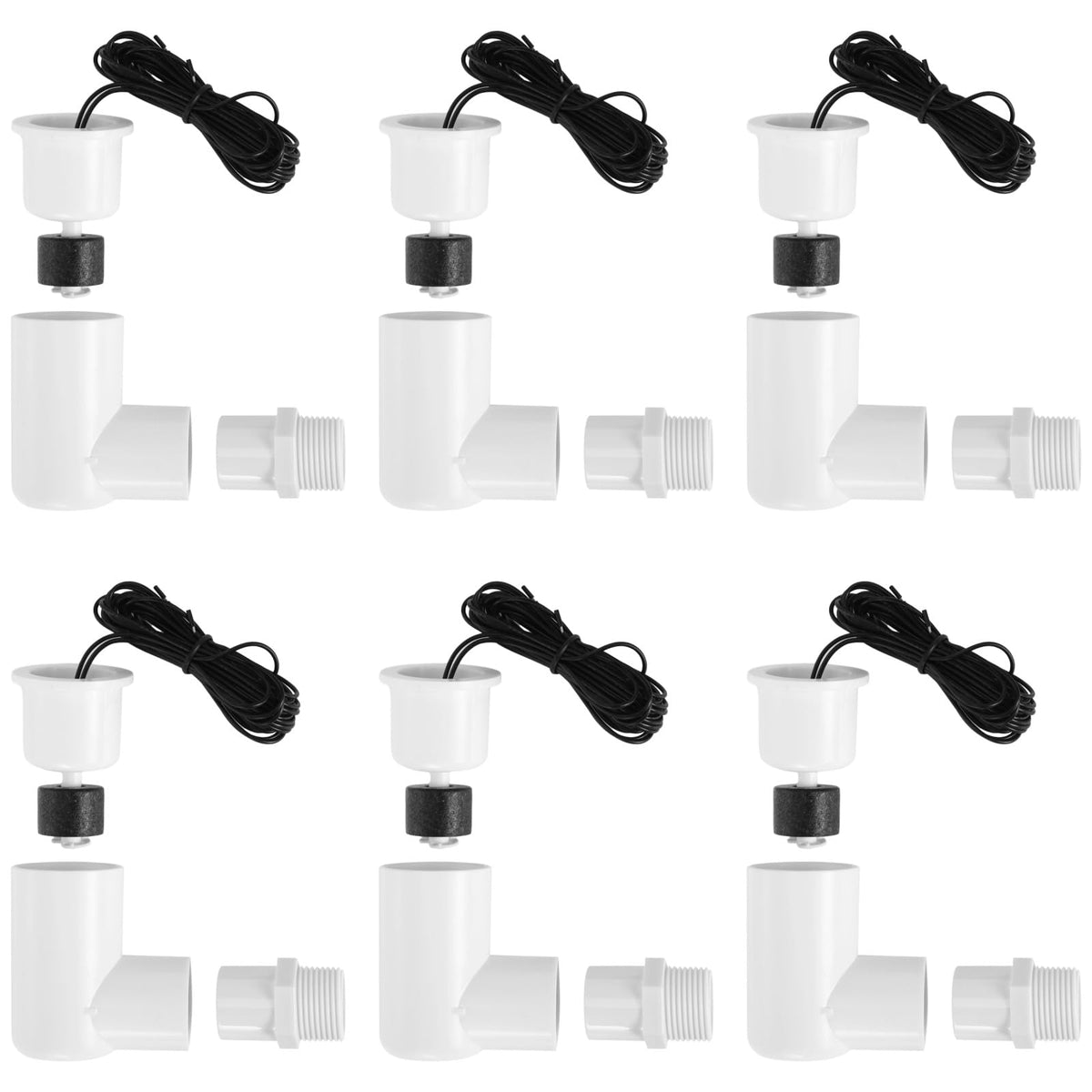 6 Pcs SS2 L-Shape AC Float Switches, 3/4 in Adapter, 6 ft Wire for HVAC