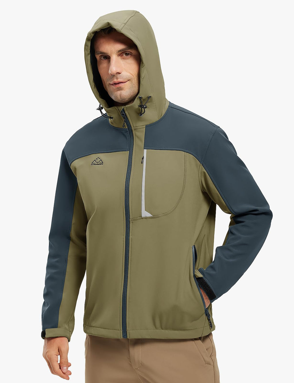 Men's Soft Shell Jacket Full Zip Fleece Lined Khaki M