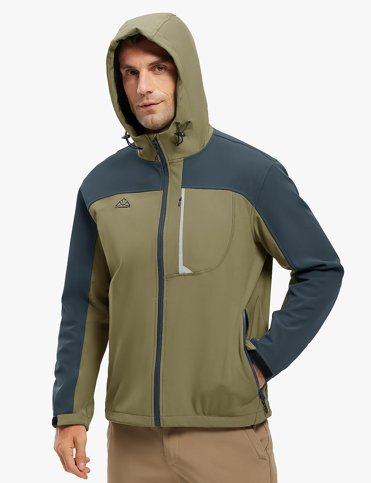 Men's Soft Shell Jacket Full Zip Fleece Lined Khaki M