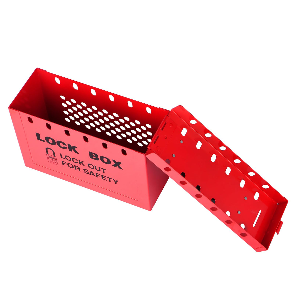Lockout Tagout Box Portable Loto Group Lock Box, 12 Padlock Capacity, Red