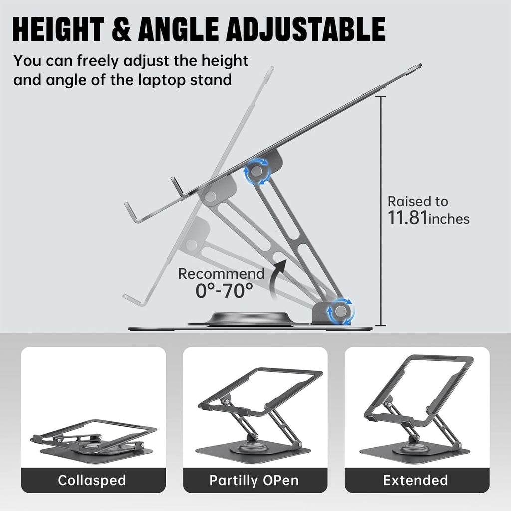 Laptop Stand for Desk, Adjustable Computer Stand with 360° Rotating Base, Ergonomic Laptop Riser for Collaborative