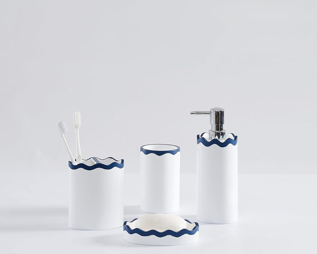 RIC Rac 100% Resin 4 Piece Bath Accessory Set in Navy, All Season, Adult Size, Oeko-TEX Certified
