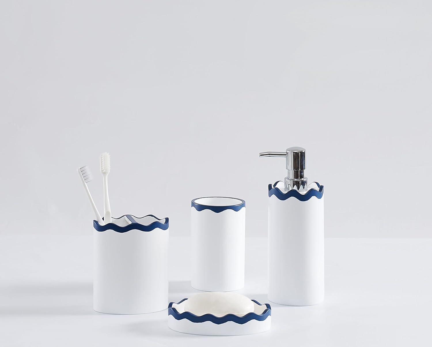 RIC Rac 100% Resin 4 Piece Bath Accessory Set in Navy, All Season, Adult Size, Oeko-TEX Certified