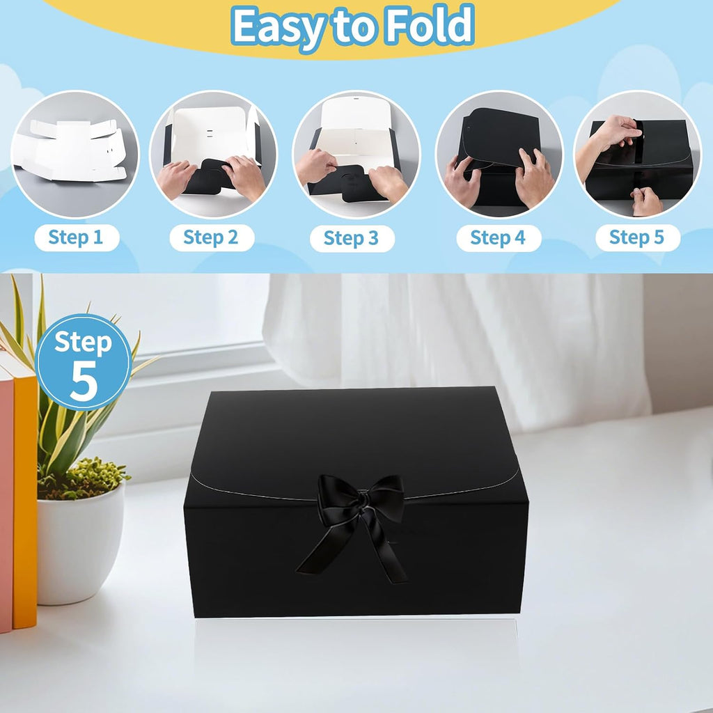 Black Gift Boxes, 10x10x5 Inch Proposal Box, 10 Pack Bridesmaid Boxes