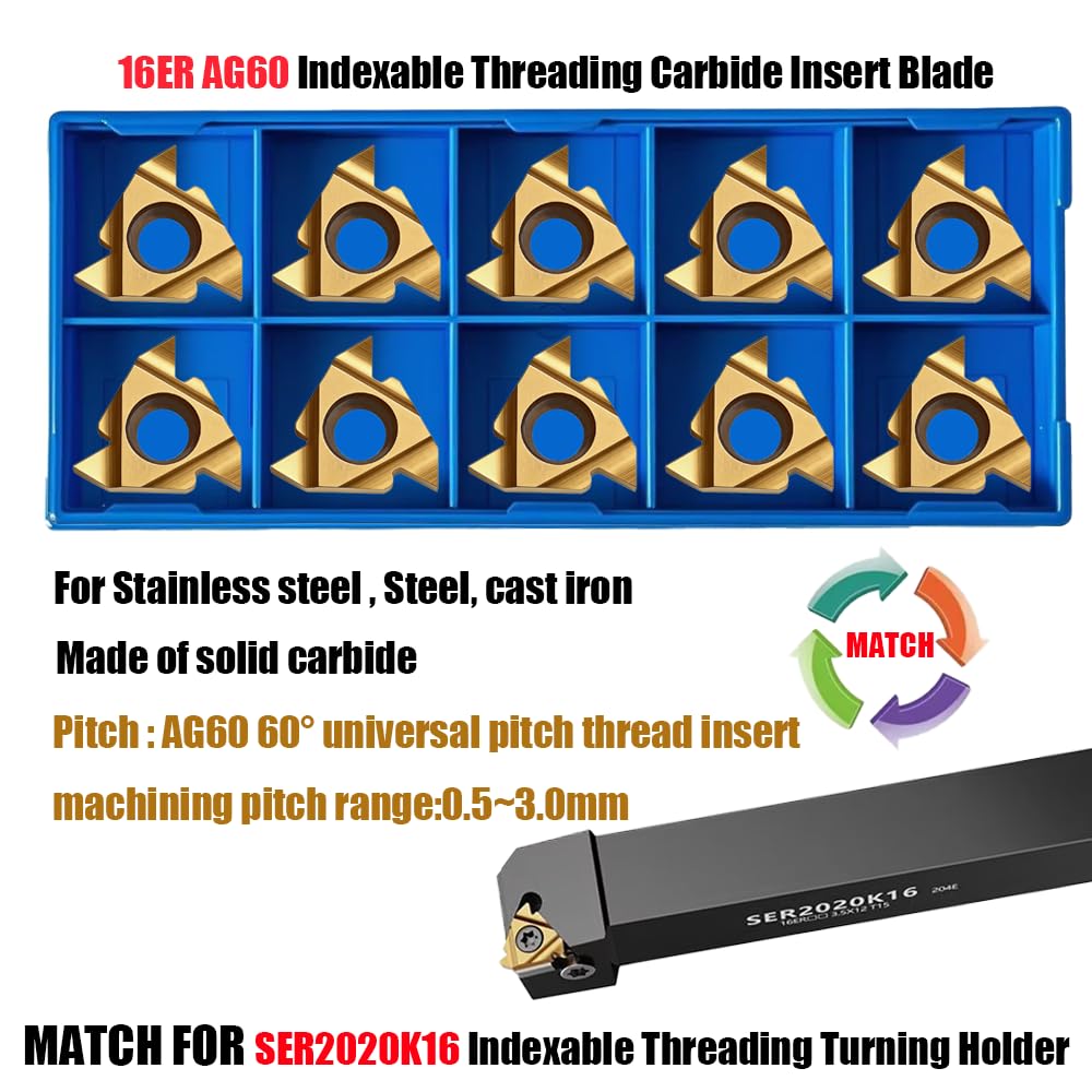 10PCS 16ER AG60 CNC Lathe Indexable Threading Carbide Turning Insert Blade