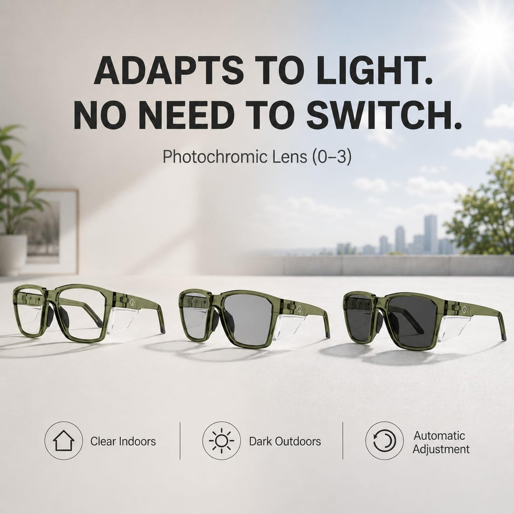 VETRA X Z87+ Photochromic Safety Glasses UV400 Side Shield (NeoShift)