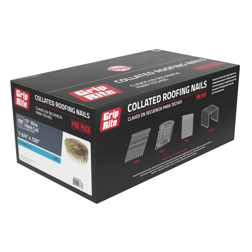 15 Degree Galvanized Roofing Nails - Secure Shingles to Wood Substrates - 1-3/4" - 7200 Count - GRCR5DGAL