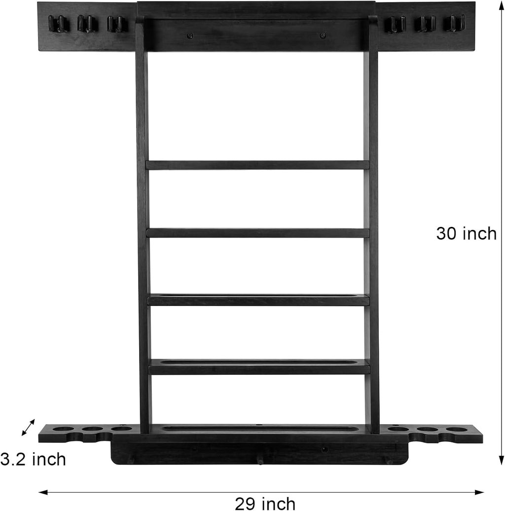 Pool Stick Holder Wall Mount, Pool Cue Rack, Ping Pong Paddle Holder, Dart Holder 3-IN-1,100% Solid Wood Billiard Cue