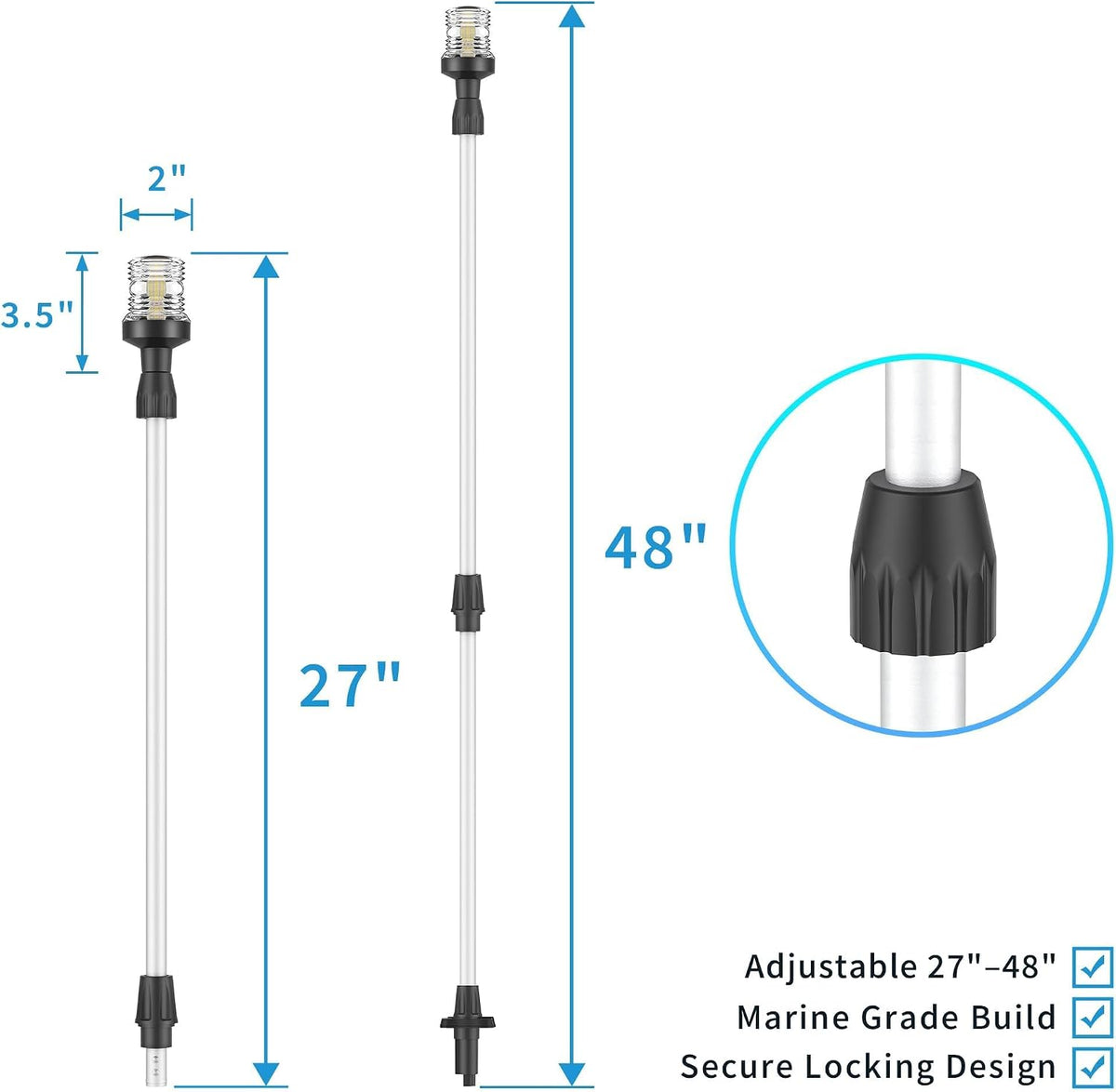 Obcursco Boat Stern Lights, 27"-48” Telescoping Pole Anchor Light with Base