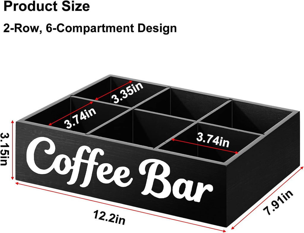 Wood Coffee Station Organizer for Countertop with Removable Dividers