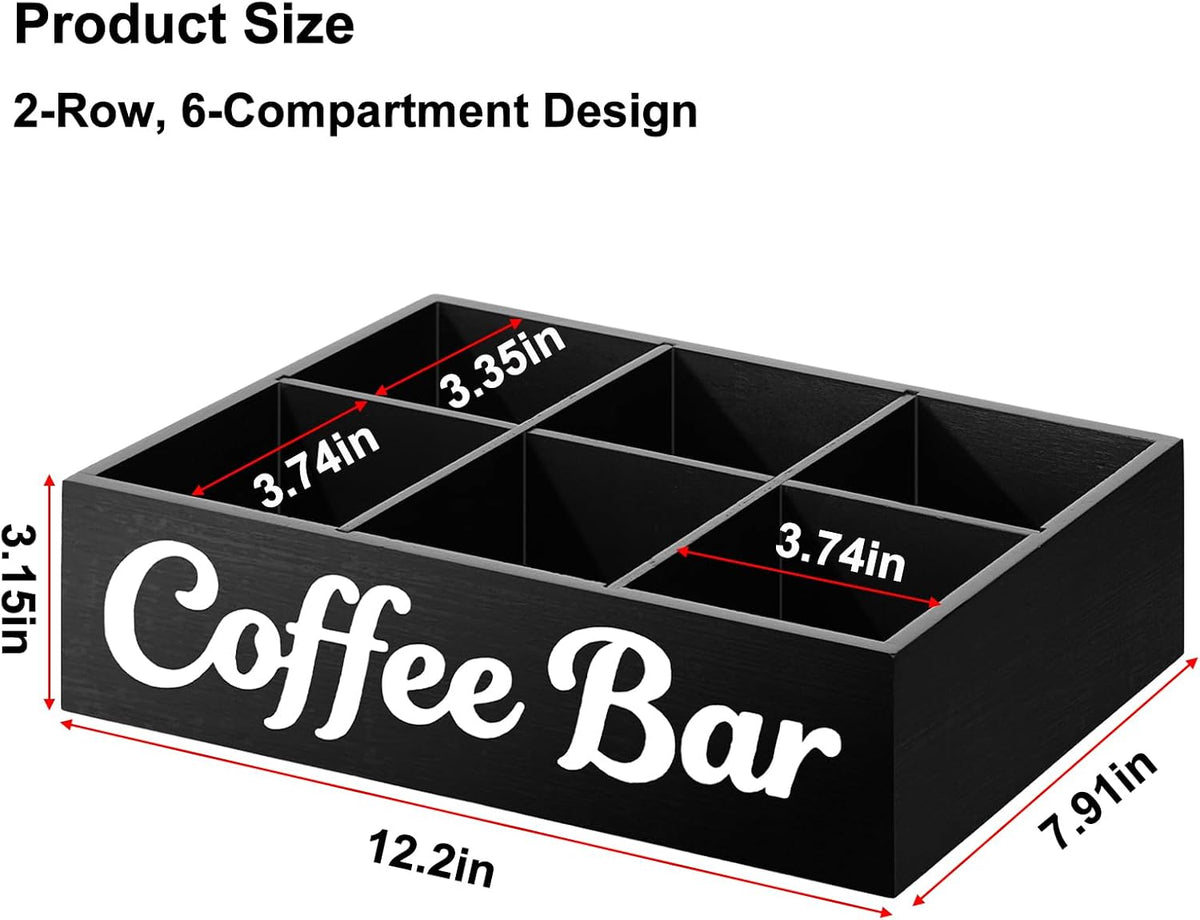 Wood Coffee Station Organizer for Countertop with Removable Dividers