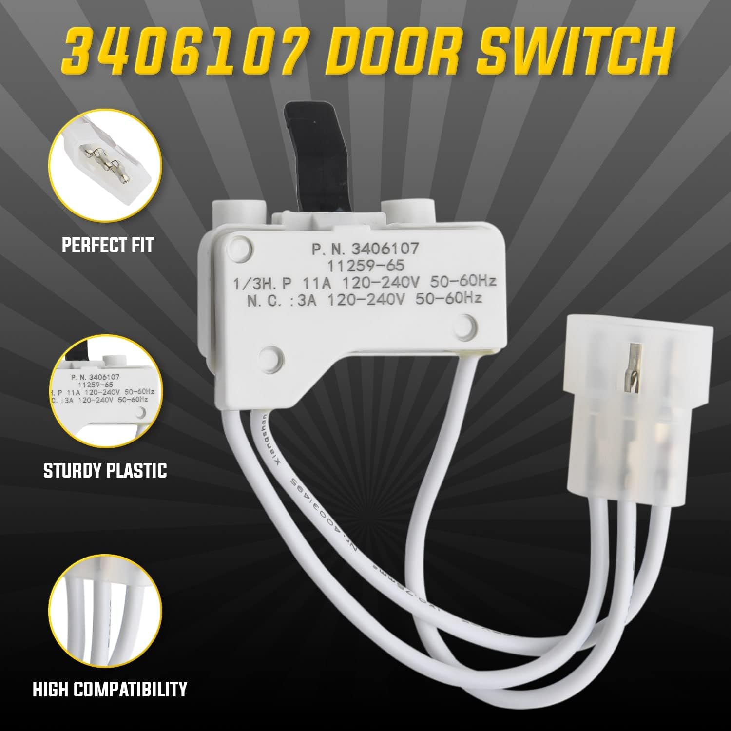 4392065 Dryer Repair Kit (349241T Drum Roller Kit, 691366 Idler Pulley, 341241 Belt), 3406107 Dryer Door Switch