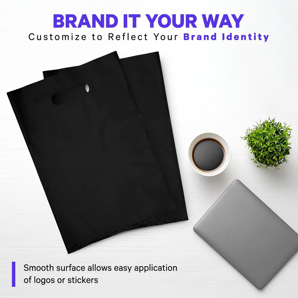 Die Cut Handle Plastic Bag, 9x12, Black, 500 Pack