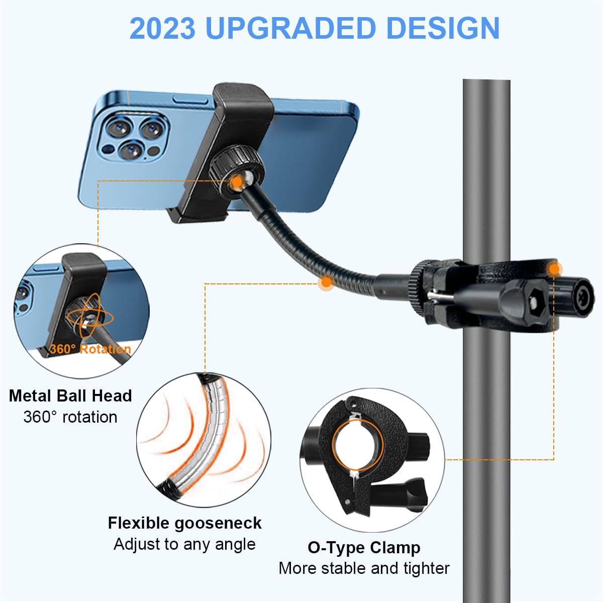 Mic Stand Phone Holder, Flexible Phone Holder for Microphone Stand, Adjustable iPhone Mic Stand Holders, Music Stands