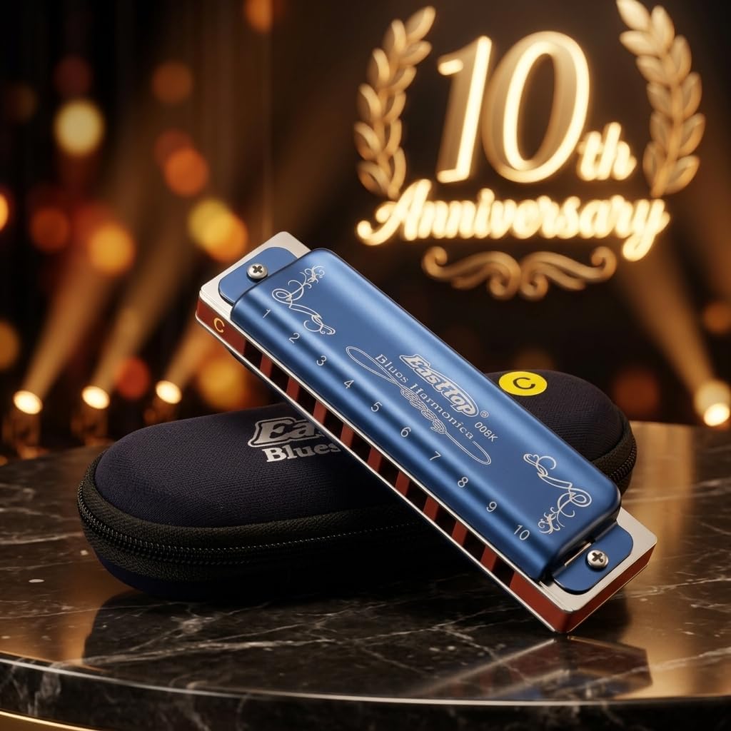 Harmonica Key of C, 10 Holes 008K Diatonic Mouth Organ with Blue Case, Standard Harmonica For Adults, Professionals
