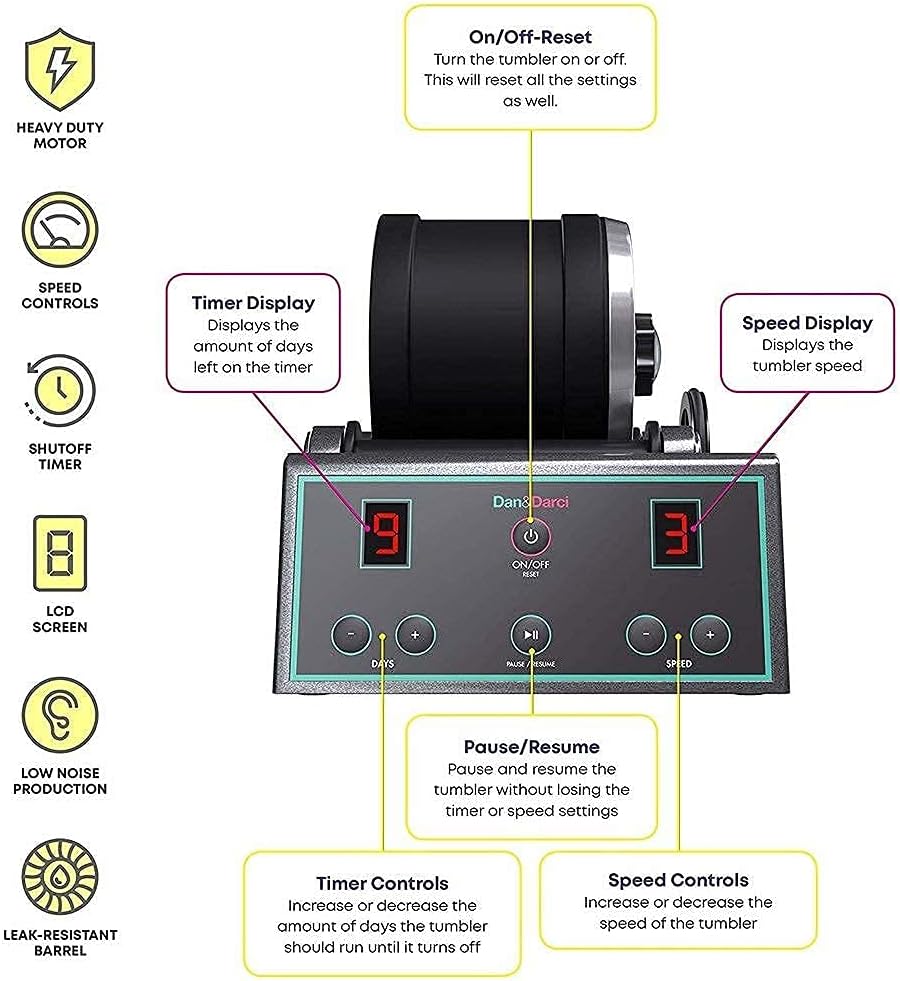 Advanced Professional Rock Tumbler Kit - with Digital 9-Day Polishing Timer & 3 Speed Settings - Turn Rough Rocks