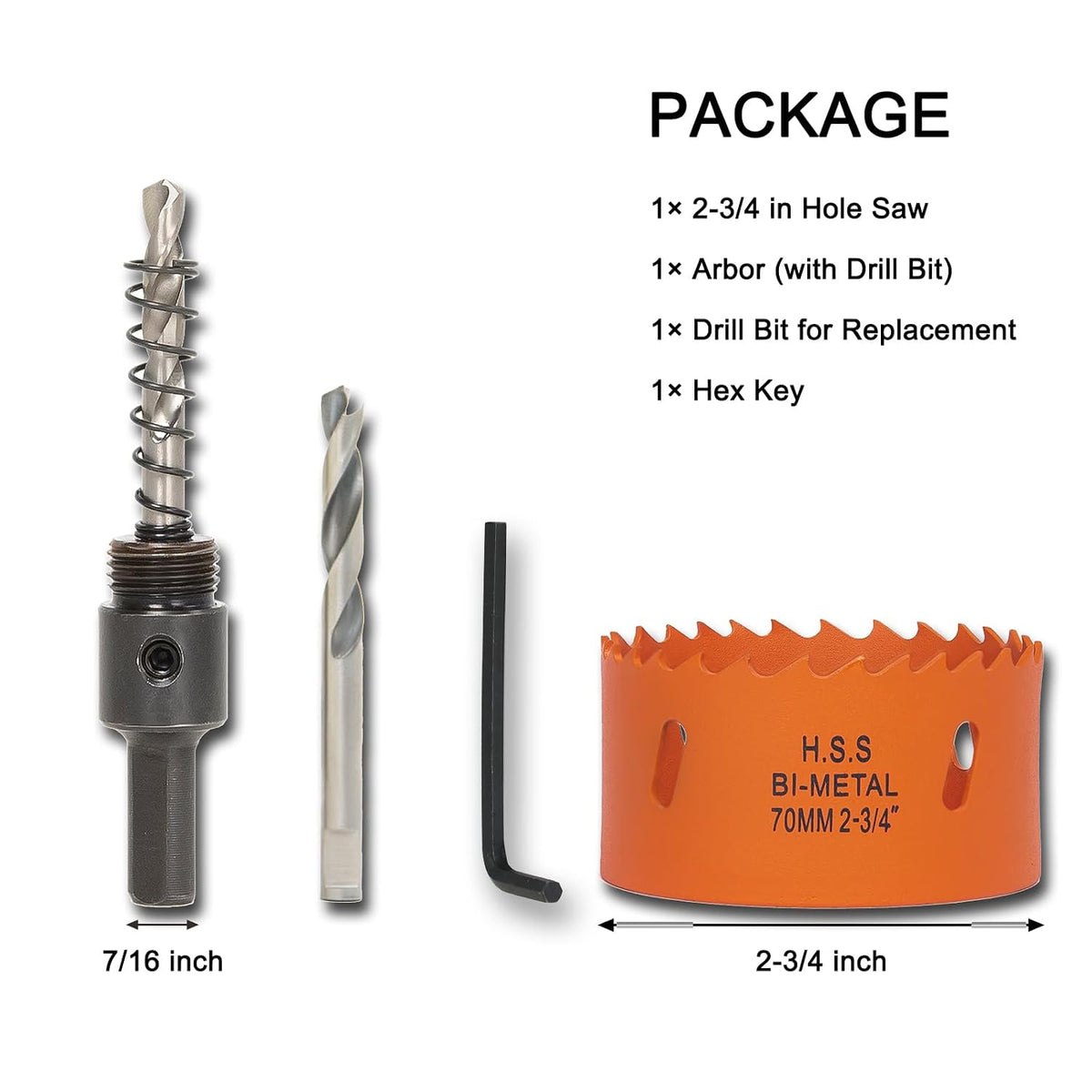 2-3/4 inch Hole Saw for Wood, Metal, Plastic & Drywall, with Arbor