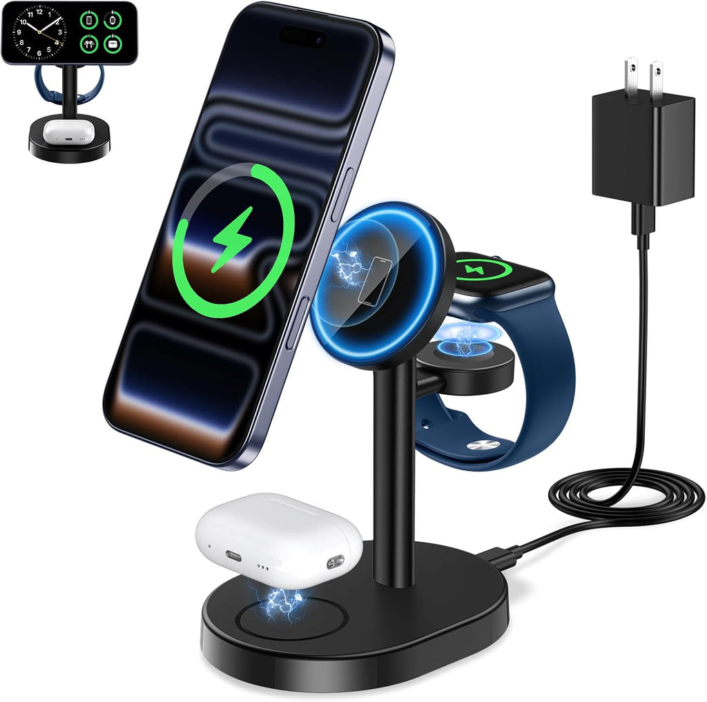 2026 3 in 1 Wireless Charging Station for Apple MagSafe Charger, 15W Fast Magnetic Mag-Safe Charger Stand for iPhone