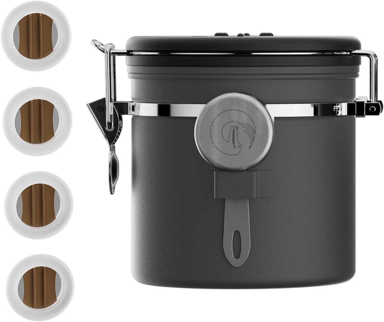 Coffee Canister, 11oz Airtight Stainless Steel Kitchen Food Storage Container with Date-Tracker, CO2-Release Valve