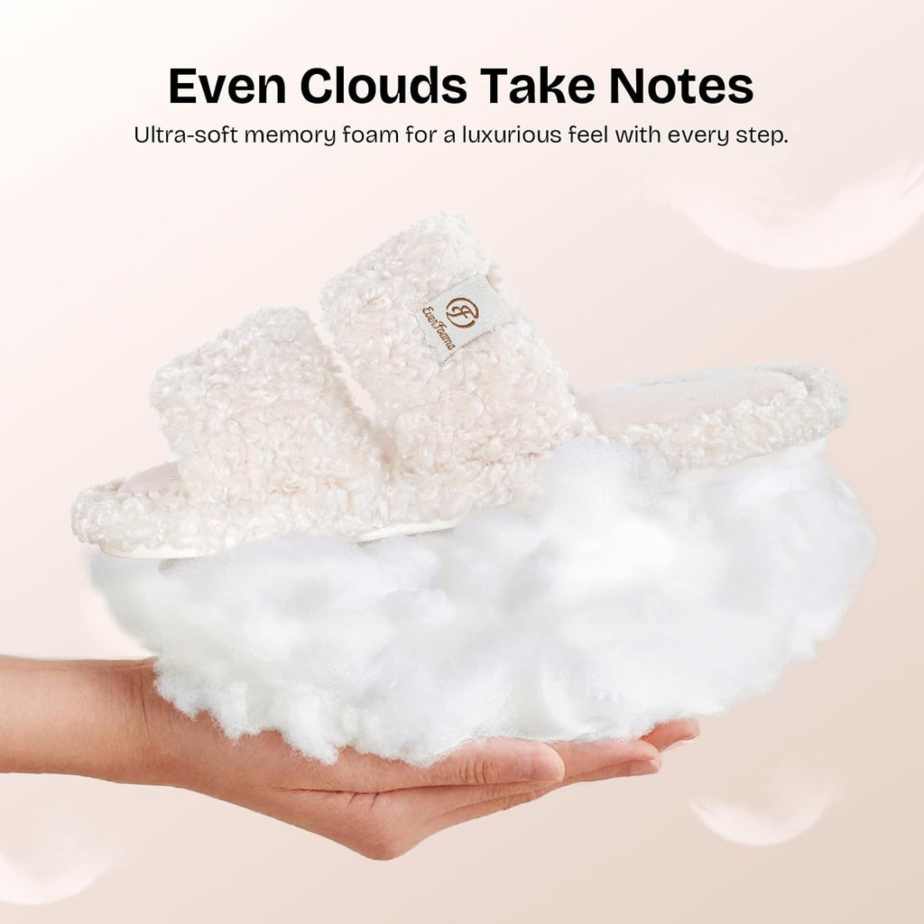 Women's Fuzzy Open Toe Slippers Memory Foam Indoor House Shoes | Machine