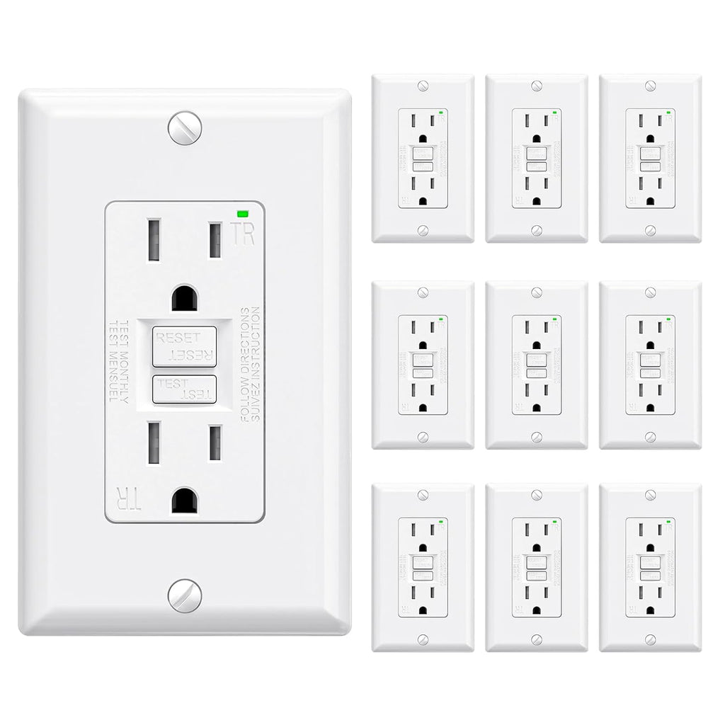 GFCI Outlet 15 Amp, Self-Test GFI Electrical Outlet with Narrow Design, Tamper Resistant GFCI Receptacle with LED