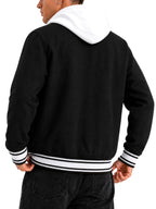 Men Varsity Jacket Hooded Sweatshirt Baseball Sports Jacket Black-M